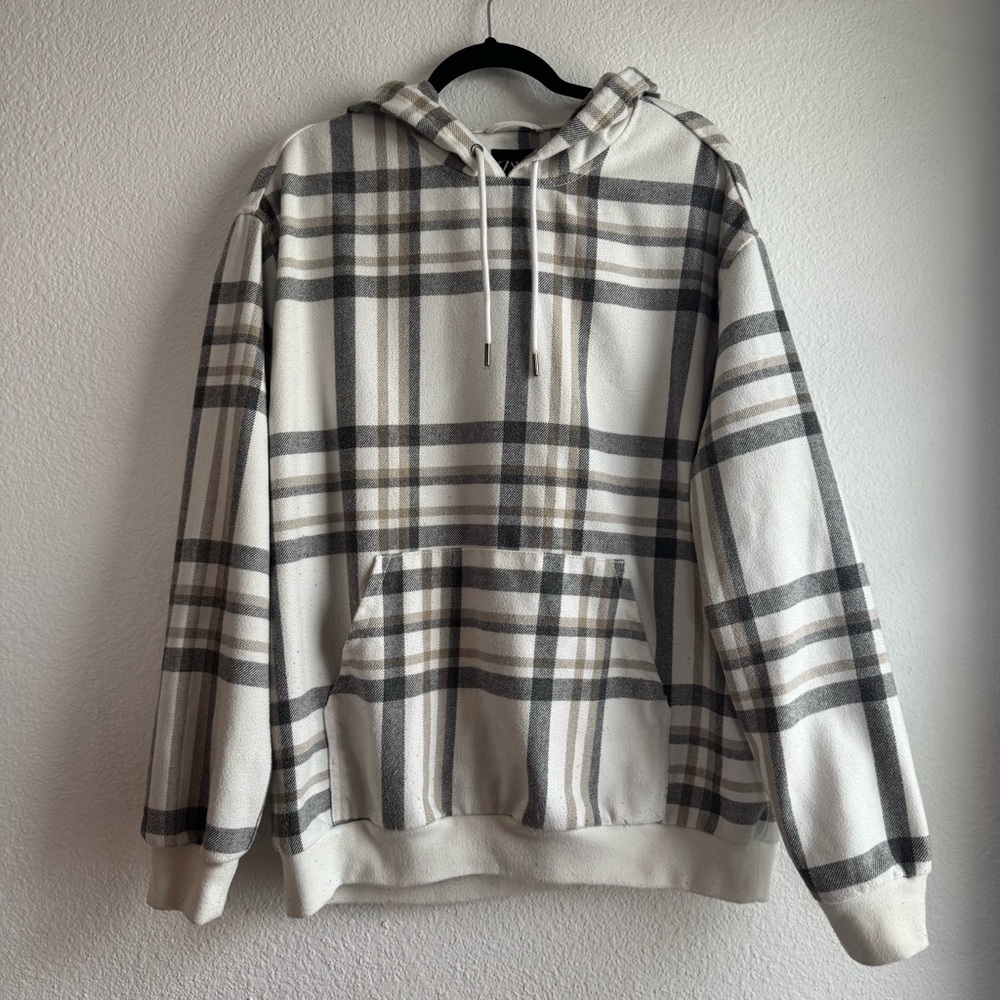 ZARA Plaid Fleece Hoodie – Men’s L / Unisex Fit